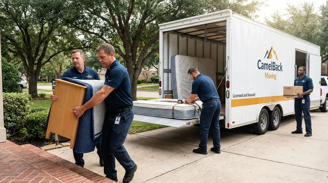 Crew loading residential truck for cross-state move from Edenton, NC