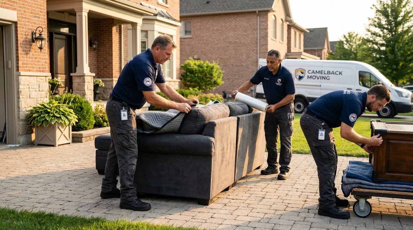 Large estate moving crew wrapping furniture in Edenton, NC