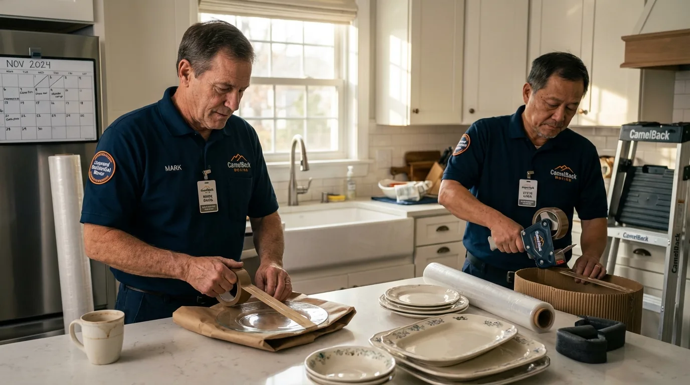 Professional crew packing kitchen dishware in Edenton, NC